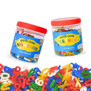 Imagem de Kit Pote Com Letras Alfabeto 171 Peças + Pote Números 180pç - sonho de