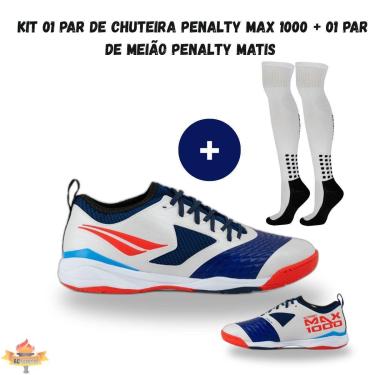 Imagem de Kit 01 Chuteira Futsal Penalty Max 1000 Ecoknit CBFS + 01 Meião Penalty Matis Treino 39-44-Masculino