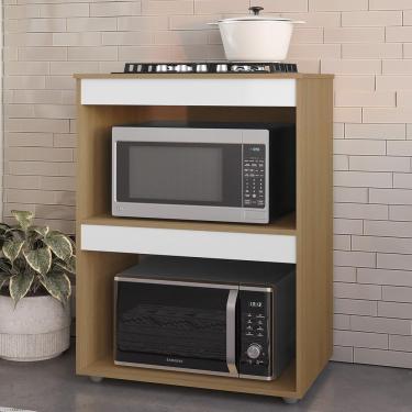 Imagem de Balcão Para Cooktop E Forno Microondas 75cm Adriana Amêndoa/branco - Ajl Móveis