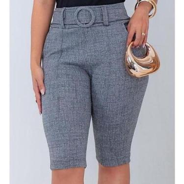 Imagem de Bermuda Feminina Social Alfaiataria Cintura Alta Elegante Com Cinto Fi