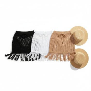 Imagem de Kit 3 Saia Saida de Praia Franjinha Tricot - NoBrand, PRETO/BRANCO/NUD