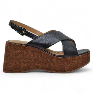 Imagem de Sandalia Vizzano Feminina Anabela Casual Conforto Macia, Preto, 36