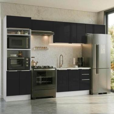 Imagem de Armário de Cozinha Completa 350 x 60 cm Lux Madesa 02, Branco/Preto