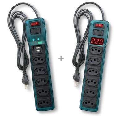 Imagem de Filtro de Linha 6T Voltímetro Digital e Filtro de 5T com 2 USB Casa Es