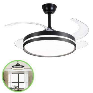 Imagem de Ventilador Teto Retratil Controle Remoto Led 3 Cores 4 Pás Preto - Emb