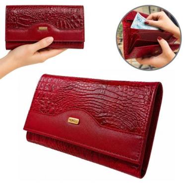 Imagem de Carteira Feminina Couro Legítimo Grande Croco Completa Elegante Luxo P