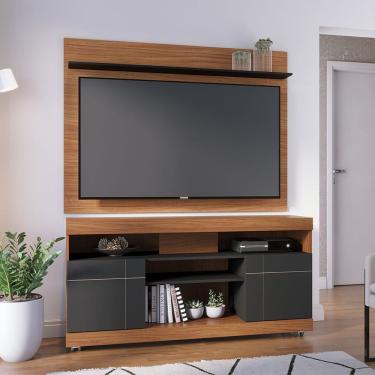 Imagem de Conjunto Rack Bancada Yara com Painel Maia para TV até 55" Noce Milano Preto Fosco...