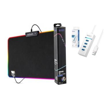 Imagem de Mouse PAD Gamer Grande LED RGB Antiderrapante Com HUB USB 3.0 4 Portas