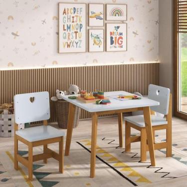 Imagem de Conjunto Infantil Sofia Mesa + 2 Cadeiras Madeira de Pinus Azul/Mel - 
