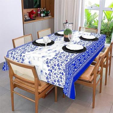 Imagem de Toalha de Mesa 6 Lugares - Textil Giordano, FLores Azuis