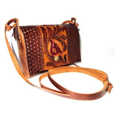 Imagem de Bolsa de couro genuíno para mulheres, bolsa vintage, bolsa de couro feita à mão, Marrom, Small