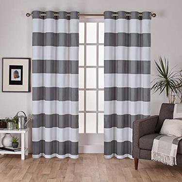 Imagem de Exclusive Home Curtains Surfside Cabana listrada, algodão, argolas, painel de cortina superior, 137 x 213 cm, pérola preta, 2 unidades