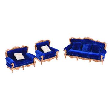 Imagem de LoveinDIY 1/25 European Style Vintage Sofa Pillow Set Sand Table Dollhouse Decoration - Blue, as described