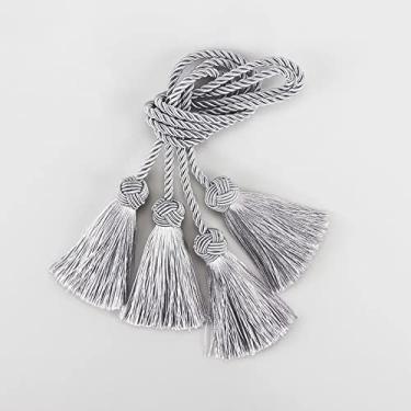 Imagem de 1 par Cortina de borla Acessórios de quarto Suporte de cortina Fivela Corda Tecido Feito À Mão Borla Atadura de Franja Decoração de Casa, Cinza