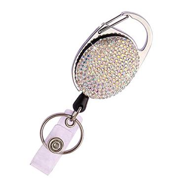Imagem de Carretel retrátil com strass brilhante, porta-crachá de identificação com glitter com clipe de cinto e chaveiro, cordão de até 60 cm, presentes para mulheres meninas, pacote com 1, cor AB