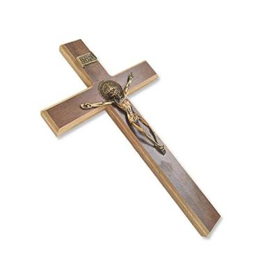 Imagem de Cruz Crucifixo de Porta e Parede de Madeira Metal Grande 31cm Com Medalha de São Bento
