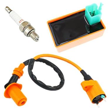 Imagem de QAZAKY Bobina de ignição de corrida de desempenho + 5 pinos AC CDI + substituição de vela de ignição para GY6 50cc - 90cc 110cc 125cc 150cc 4 tempos motor ATV Quad Scooter Go Kart Moped Chopper Pit Di