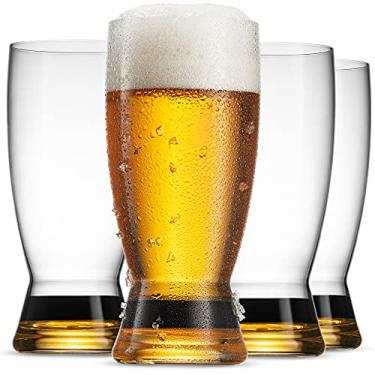 Imagem de Conjunto de 4 copos de cerveja de 590 ml | Lindo conjunto de copos de cerveja elegante com fundo colorido, feito na Europa | Estes copos de vidro são uma ótima ideia de presente para conhecedores de cerveja e coquetéis