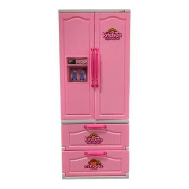 Imagem de Brinquedo Geladeira Grande Para Cozinha Infantil Rosa 3 Portas Menina