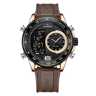 Imagem de SUKPETA Relógio masculino com mostrador duplo, analógico-digital, quartzo, multifuncional, pulseira de borracha, Dourado, Relógios de Quartzo