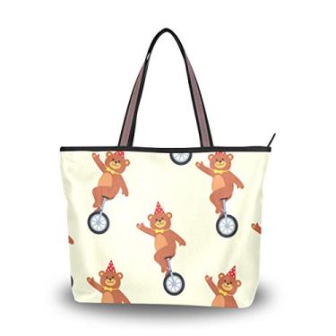 Imagem de Bolsa de ombro com alça superior fofa e legal de urso de circo bolsa de ombro para mulheres, Multicolorido., Medium