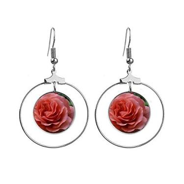 Imagem de Brincos de argola pendentes com rosas rosas rosas verdes Art Deco Presente Fashion