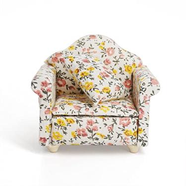 Imagem de Odoria 1/12 Cadeira de Braços Miniatura Recliner Móveis para Casa de Bonecas Acessórios, Padrão Floral