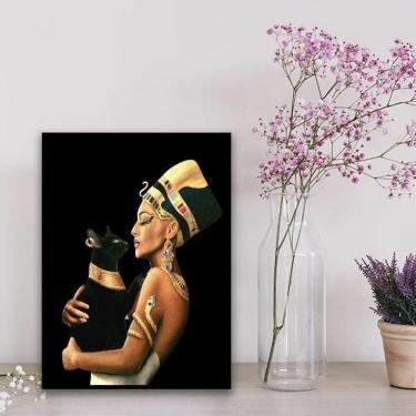Imagem de Quadro Decorativo Nefertiti Com Gato 33X24Cm Vidro Branca