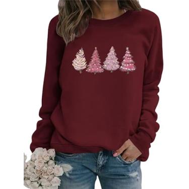 Imagem de Moletom de Natal feminino rosa árvore de Natal gráfico feriado moletom de Natal luzes coloridas árvores tops fofos, Vencedor, P