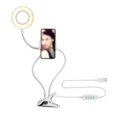 Imagem de Anel de luz de anel de luz de selfie com suporte flexível para celular suporte preguiçoso lâmpada de mesa LED para transmissão ao vivo escritório cozinha suporte luz selfie (cor: branco)