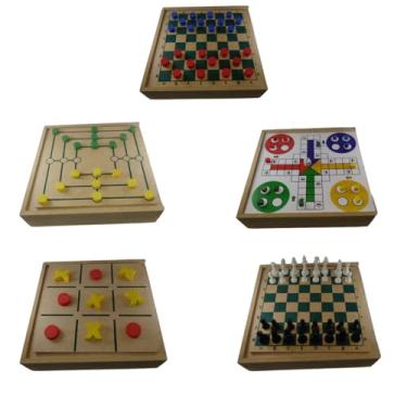 Imagem de 5 em 1 Jogos de Tabuleiro Xadrez, Damas, Ludo, Jogo Da Velha, Trilha (5 Jogos em 1 caixa)
