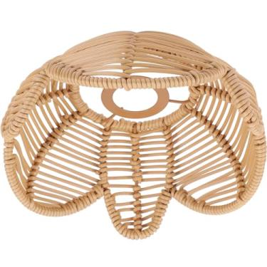 Imagem de HEMOTON Lâmpada de vime, cúpula, flor de lótus, candelabro em forma de lustre, abajur de vime, cobertura de luz pendente de tecido de vime para