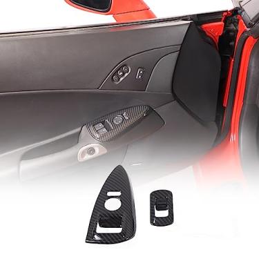 Imagem de ABS janela de carro interruptor botão painel moldura acabamento decoração adesivo para Chevrolet Corvette C6 2005-2013 auto vidro lift quadro (fibra de carbono)