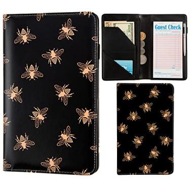 Imagem de Livros de servidor para garçonete, bolso fofo de couro, organizador de dinheiro, bloco de notas, dinheiro, restaurante, cheque de hóspedes, bolso para apresentador, avental de servidor, livro de garçonete (abelha)