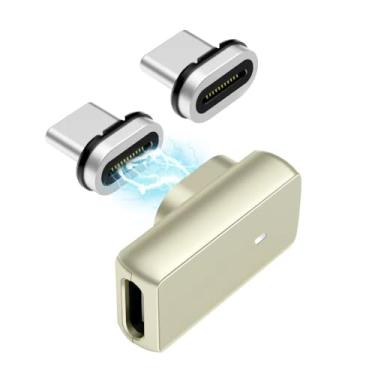 Imagem de HESKUL Adaptador magnético USB C de 140 W 24 pinos 90 graus 40 Gbps com 2 conectores tipo C USB4 para laptop Steam Deck MacBook Pro e tablets