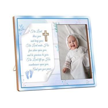 Imagem de Moldura de presente de batismo para meninos, porta-retratos de batismo O Senhor te abençoe, molduras azuis de presente de dedicação de bebê para meninos, moldura de presente batismal, lembrancinhas de