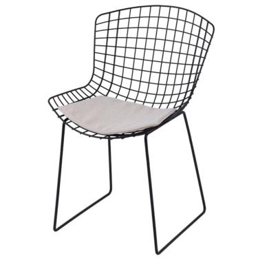 Imagem de Cadeira Bertoia Industrial Daf Móveis em Aço Carbono Almofada em Linho Bege Base Aço Carbono Preto
