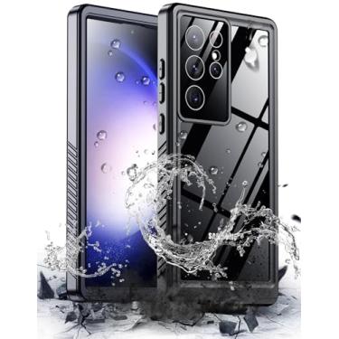 Imagem de Hualele Capa à prova d'água para Samsung Galaxy S23 Ultra, lente embutida e protetor de tela resistente, proteção contra quedas de grau militar, IP68, capa subaquática para Galaxy S23 Ultra preta