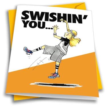 Imagem de Play Strong Cartão de aniversário de basquete para meninas 1 pacote (5 x 7) Power Player ilustrado cartões de aniversário esportivos - incrível para jogadores de basquete, treinadores e fãs aniversários, presentes e festas!