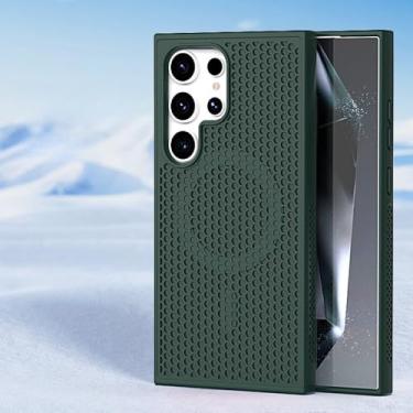 Imagem de Capa de telefone luxuosa com dissipação de calor para Samsung Galaxy S24 S23 FE S22 Ultra Plus Capa de carregamento sem fio respirável e fresca, verde escuro, para S23 Plus