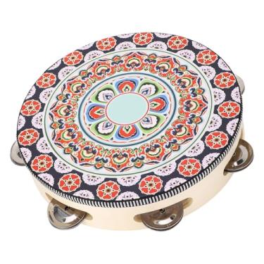 Imagem de Pandeiro de Madeira Portátil Com Sinos de Metal de 8 Polegadas, Conjunto de Instrumentos Educacionais de Sons de Tambor para Adultos e Crianças (Flor Vermelha)