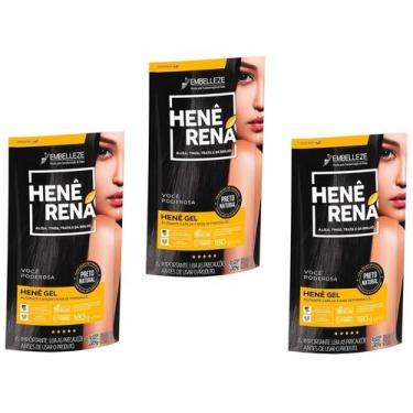 Imagem de Hene em Gel Rená Preto Natural (Preto Medio) 03x180gr Alisa, tinge e D