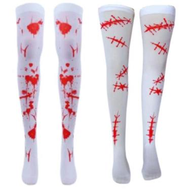 Imagem de Meia Calça Com Sangue de Halloween pra Fantasia Enfermeira Noiva ou Fr
