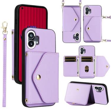 Imagem de Dswteny Capa carteira para celular Nothing Phone 1 One com cordão de pulso alça de ombro fina bolsa flip, suporte de cartão de crédito de couro PU de luxo acessórios capa de celular para mulheres
