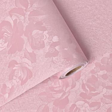 Imagem de Papel de parede rosa Latvo seda em relevo floral rosa papel de contato papel de parede autoadesivo para quarto de crianças decoração de quarto de berçário papel de contato floral texturizado para