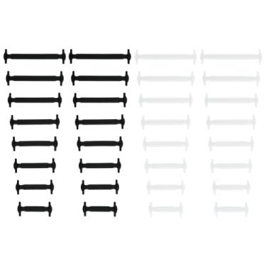 Imagem de WLLHYF Cadarços elásticos elásticos de silicone sem amarrar, cadarços preguiçosos de borracha, tamanho único, serve para todas as crianças e adultos, Preto + branco, One Size