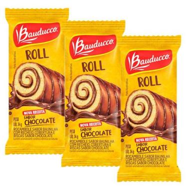 Imagem de Kit 3 Bolinho Bauducco Rocambole Chocolate 34g