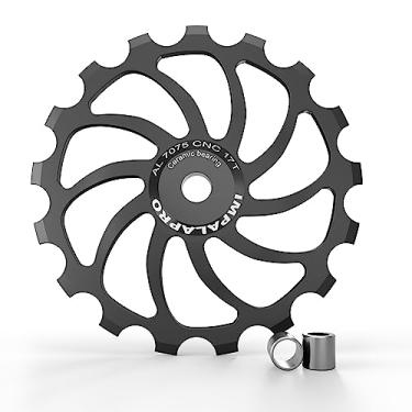 Imagem de IMPALAPRO Roda de polia de desviador de cerâmica grande para bicicleta 15T/17T AL7075 compatível com rodas Shimano Jockey e polia do desviador traseiro Sram (17T preto)