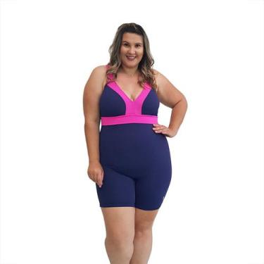 Imagem de Macaquinho Natação Light Plus Size Azul Marinho e Pink com Sustentação