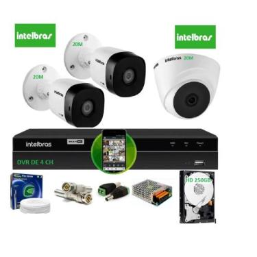 Imagem de Kit Cftv Intelbras 3 Câm VHC 1120b Bullet+Dome Dvr Mhdx Multi Hd C/Hd